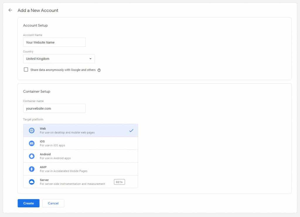 how to create google tag manager account