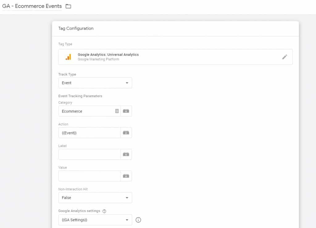 Setting up Google Analytics Ecommerce Events Tag - First Step