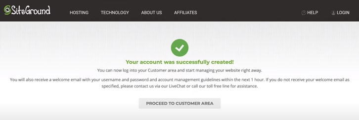 Hosting Account successfully created