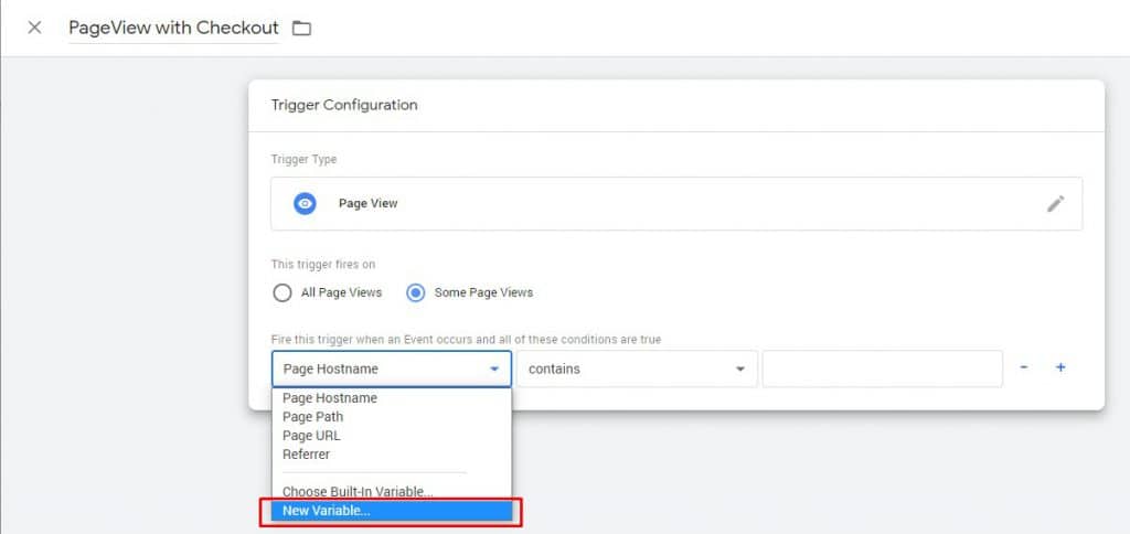 select new variable in trigger configuration