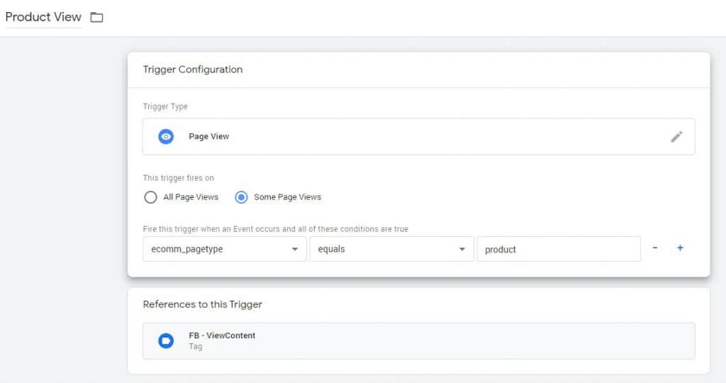 product view trigger configuration