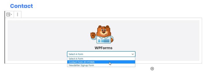 How to select contact form from WPForms dropdown